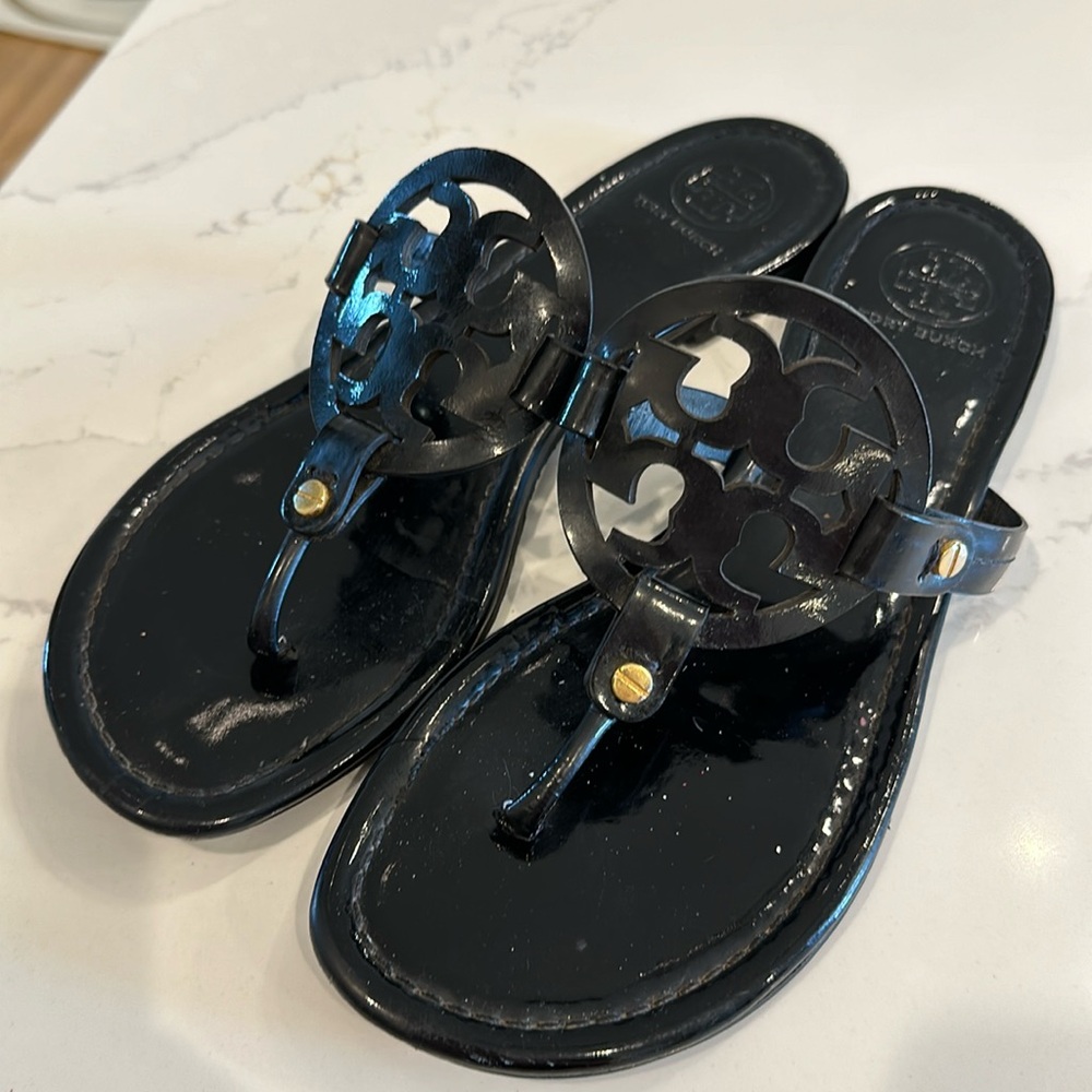 Tory Burch Miller Sandals Patent Black Size 9 1/2